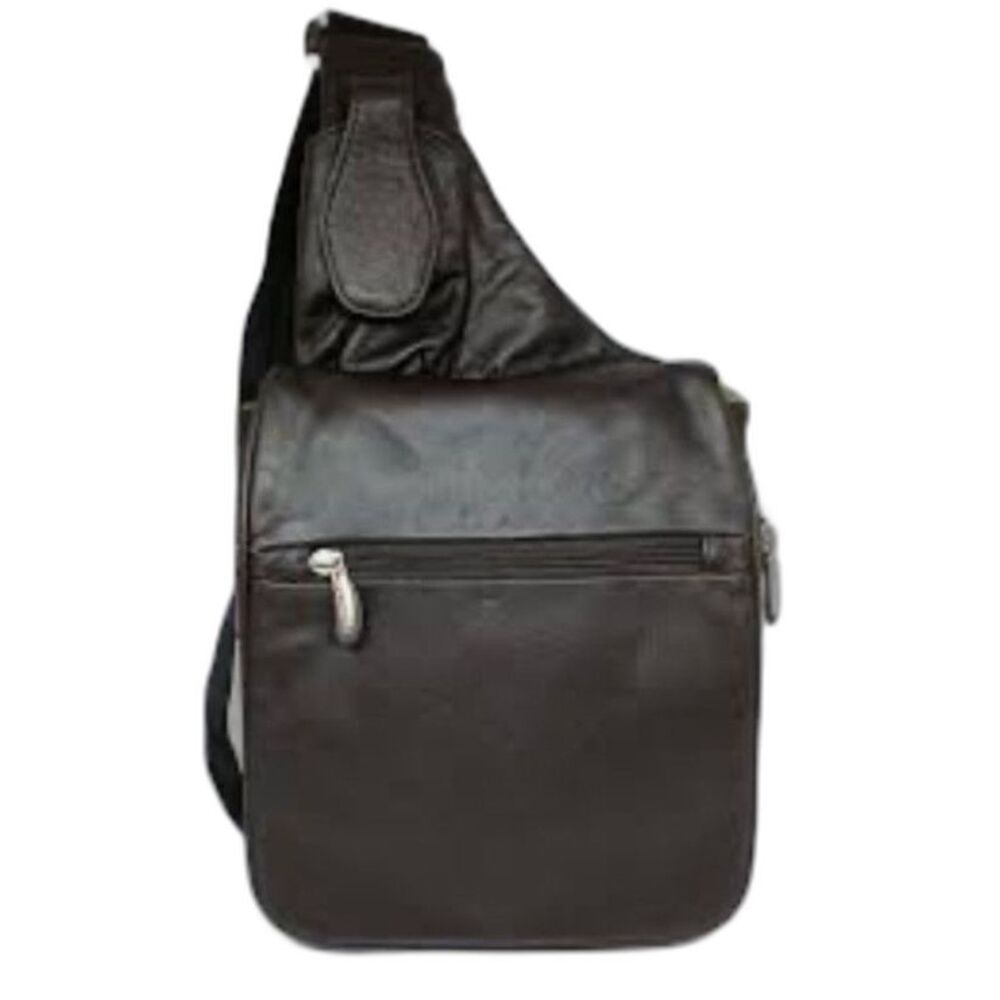 Travelon Unisex Brown Leather Anti-Theft Flap-Front Travel Sling Crossbody Bag